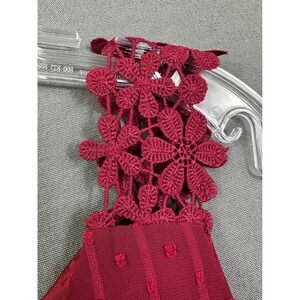 Falechay Women Wine Red Swiss Dot Crochet Lace Strap Sleeveless Blouse Top S NWT